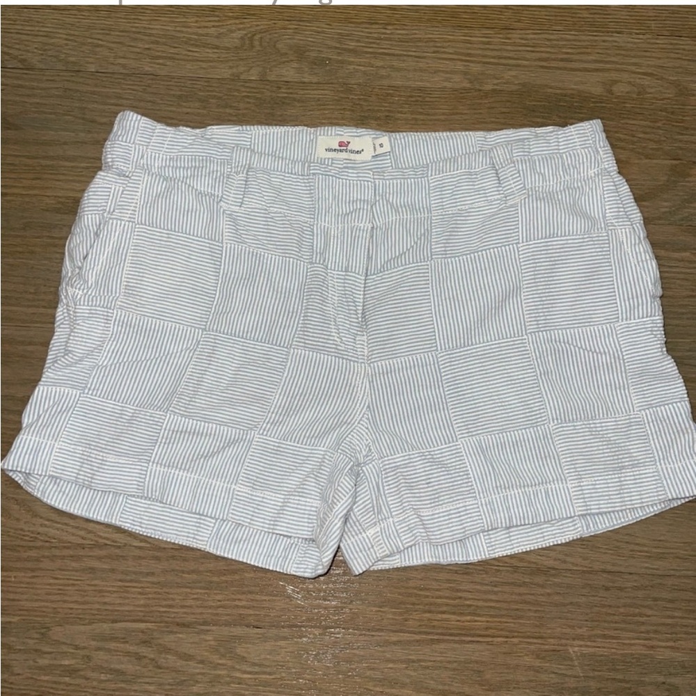 Vineyard Vines Womens Blue Stripe Yarn Dye Patchwork Whale Cotton Shorts Size 10